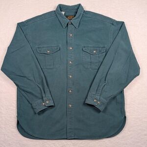 Vintage Eddie Bauer Shirt Mens XL Green Chamois Flannel LS Button Up USA Made